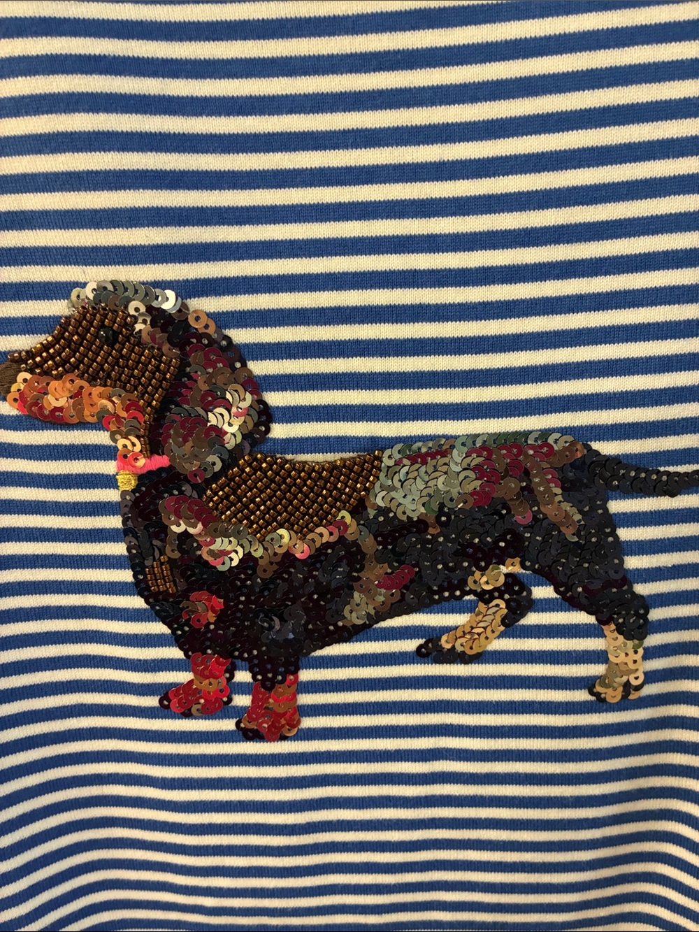 NWT Joules Harbor Luxe Blue White Stripe Sequin Daschund Dog Jersey Top SZ 6 - Picture 2 of 7
